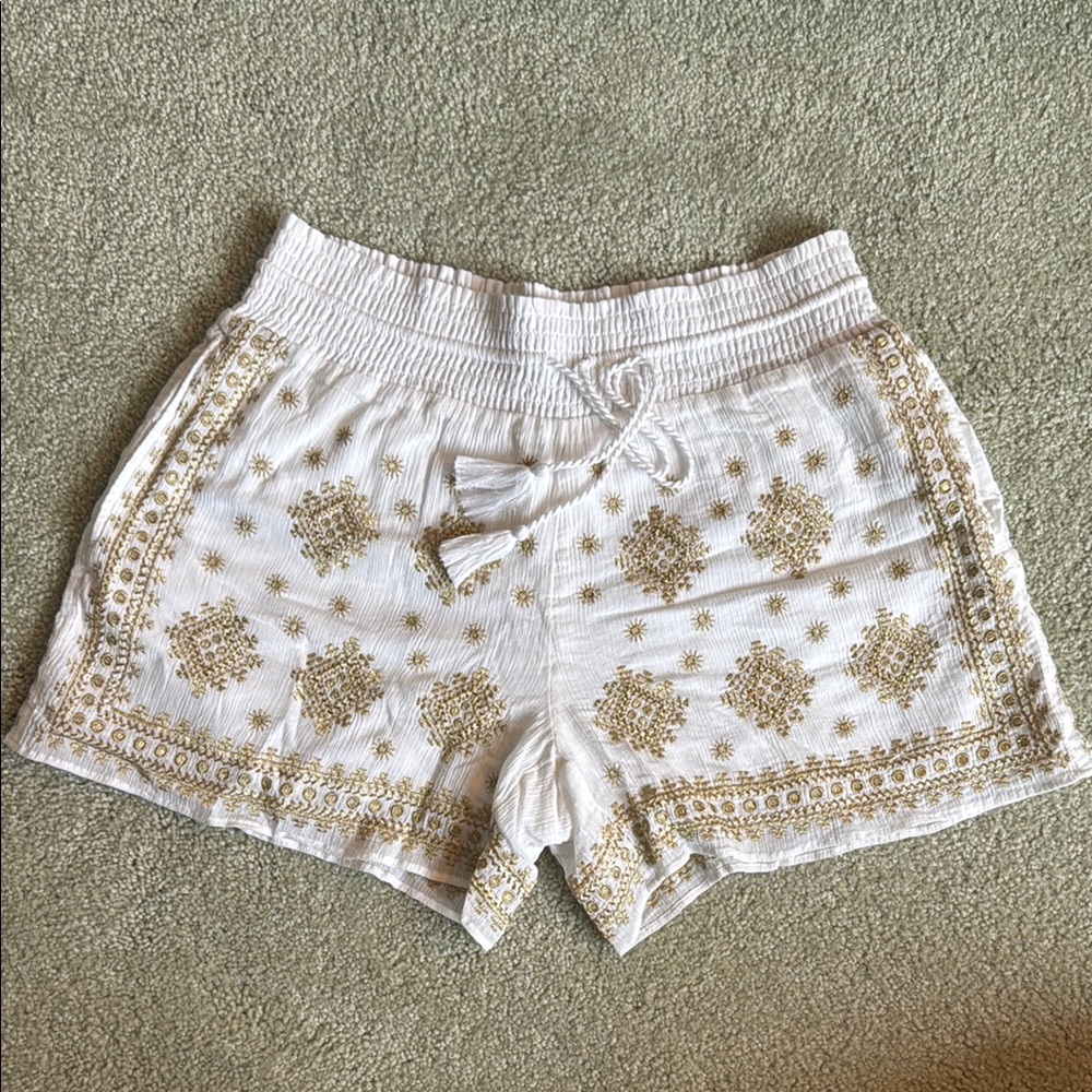 XS J.Crew Cotton Embroidered White and Gold Women's Shorts